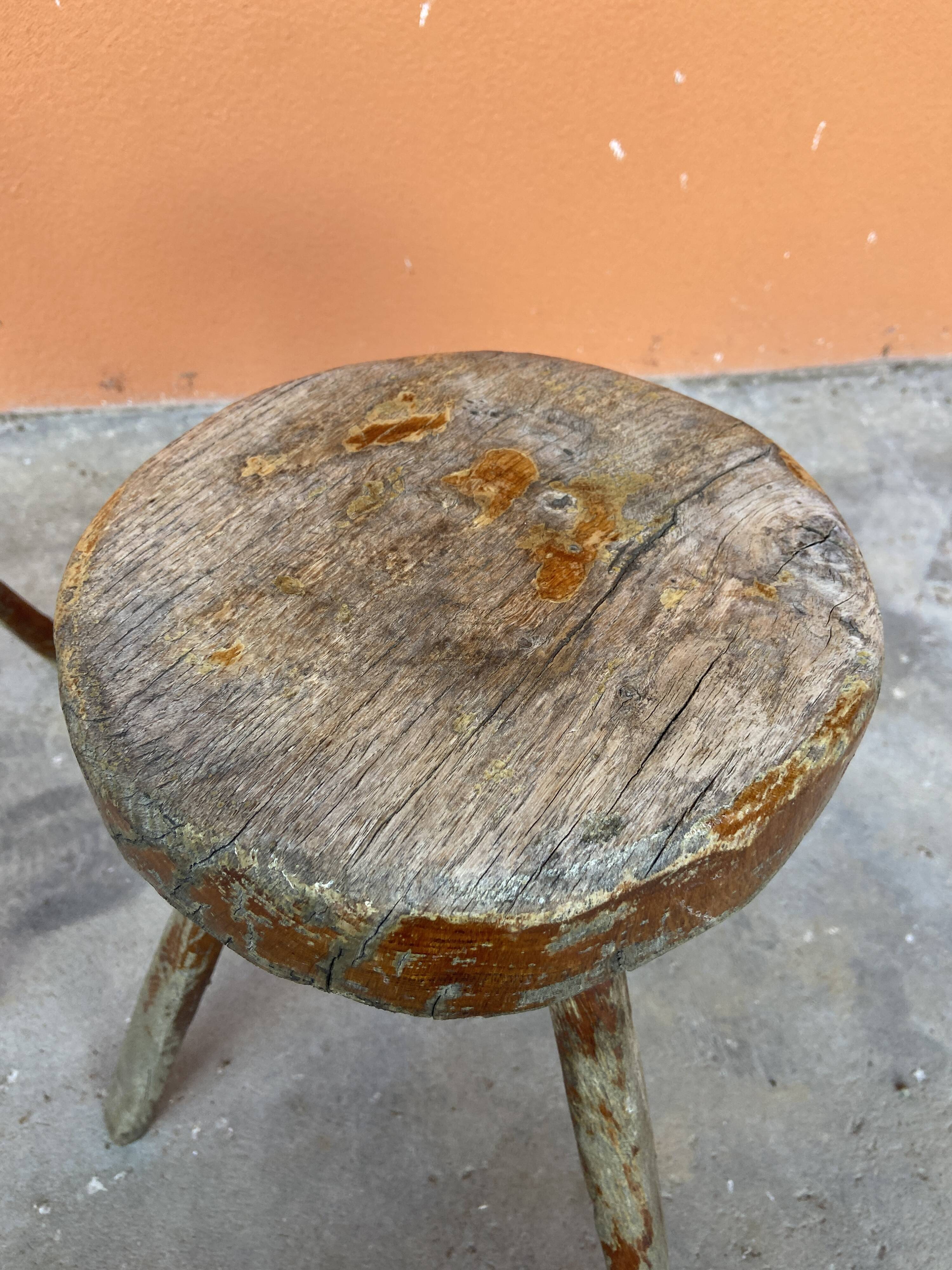 Paire de tabourets de ferme antique 1900s