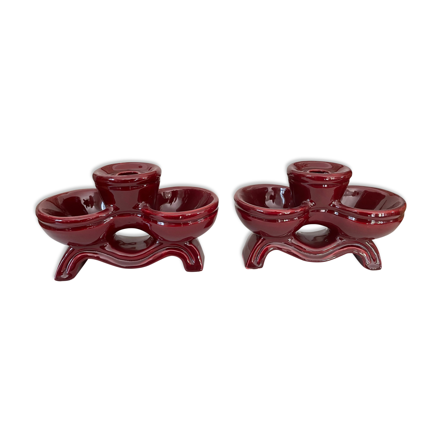 Pair of vintage glazed ceramic candle holders