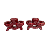 Paire de bougeoirs en céramique émaillée vintage