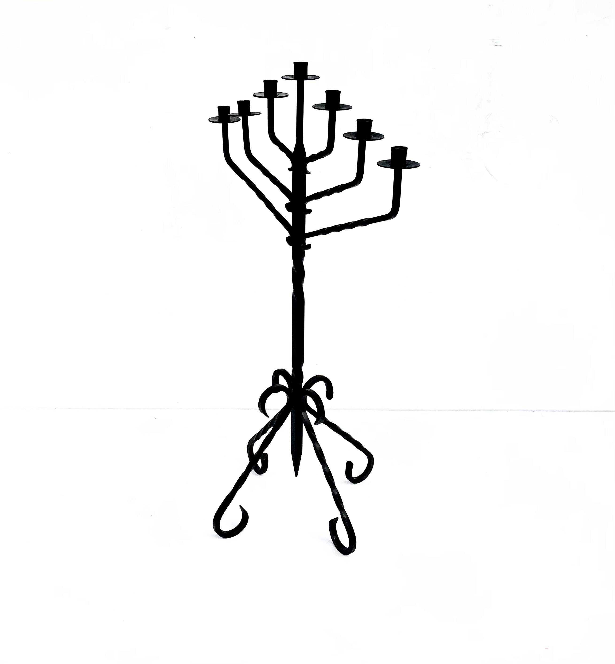 Large Vintage Mid 20th century wrought iron floor candle stick
