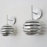 Pair of brushed aluminum Mercury wall lights by Eglo 90s