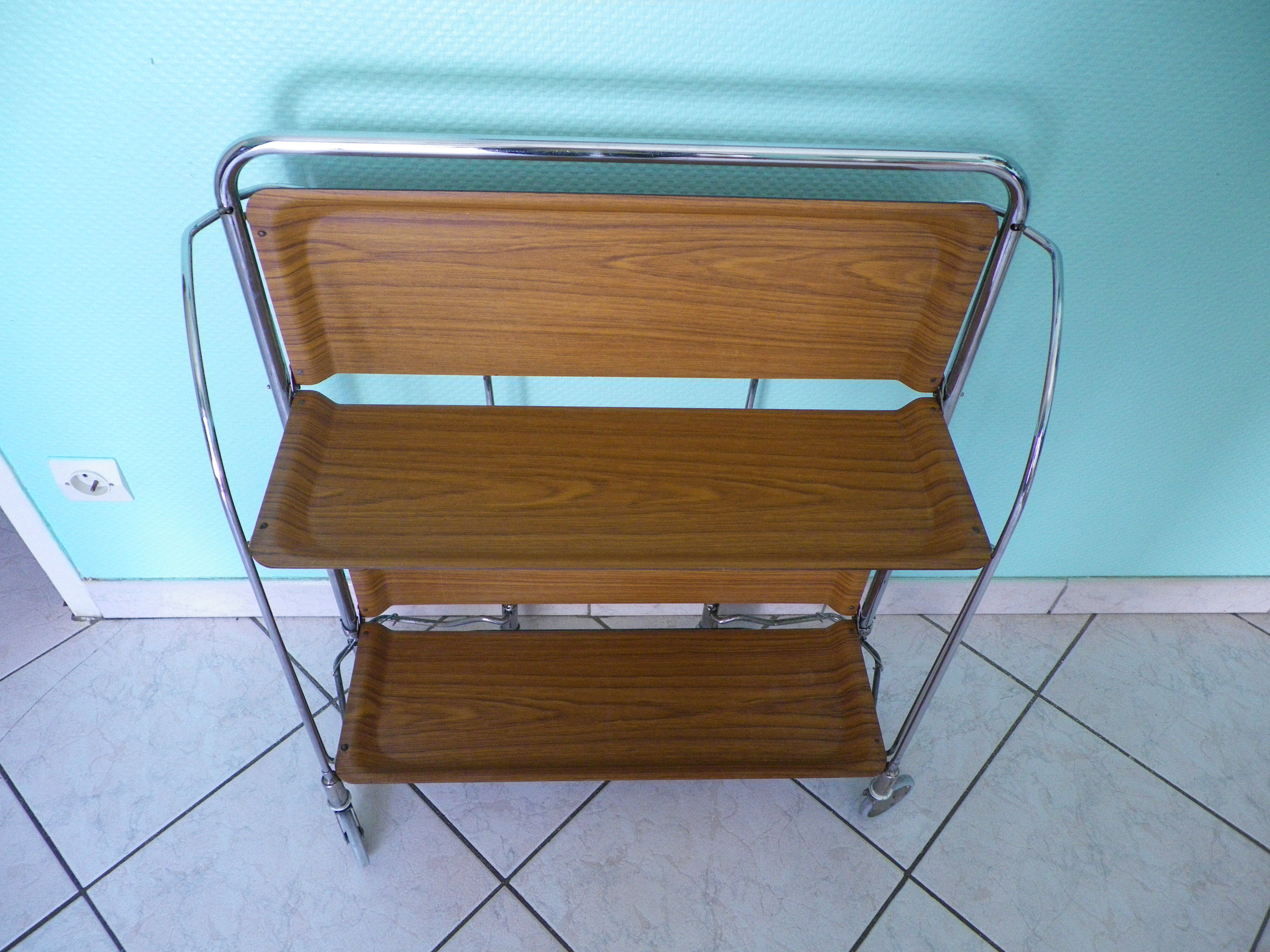 Dessert, extra furniture, folding, on wheels, formica, chrome metal, 60s