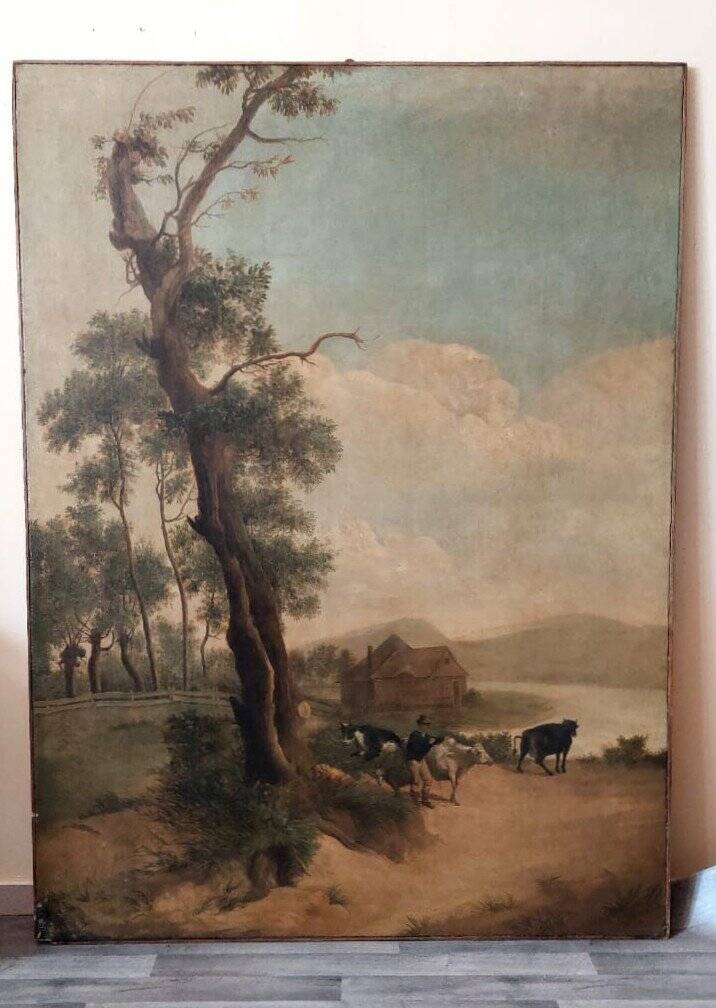 Large oil painting on canvas 2 m x 1.50 m - animated landscape - Charles Louis Verboeckhoven