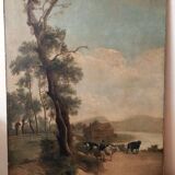 Large oil painting on canvas 2 m x 1.50 m - animated landscape - Charles Louis Verboeckhoven