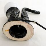 1980' Saxophone lamp in black earthenware & opaline globe