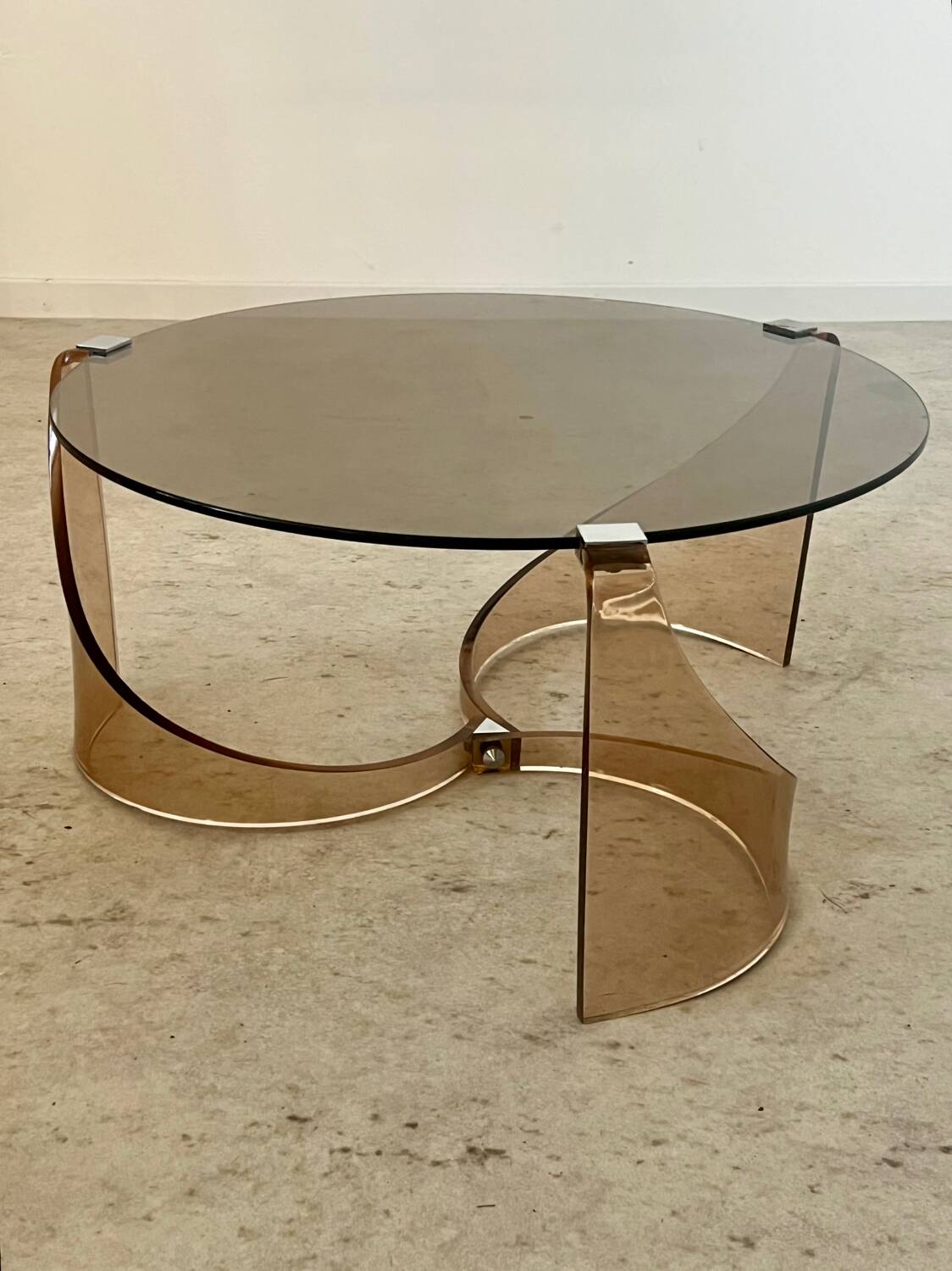 Old plexiglass and smoked glass coffee table design Space age 60s/70s vintage