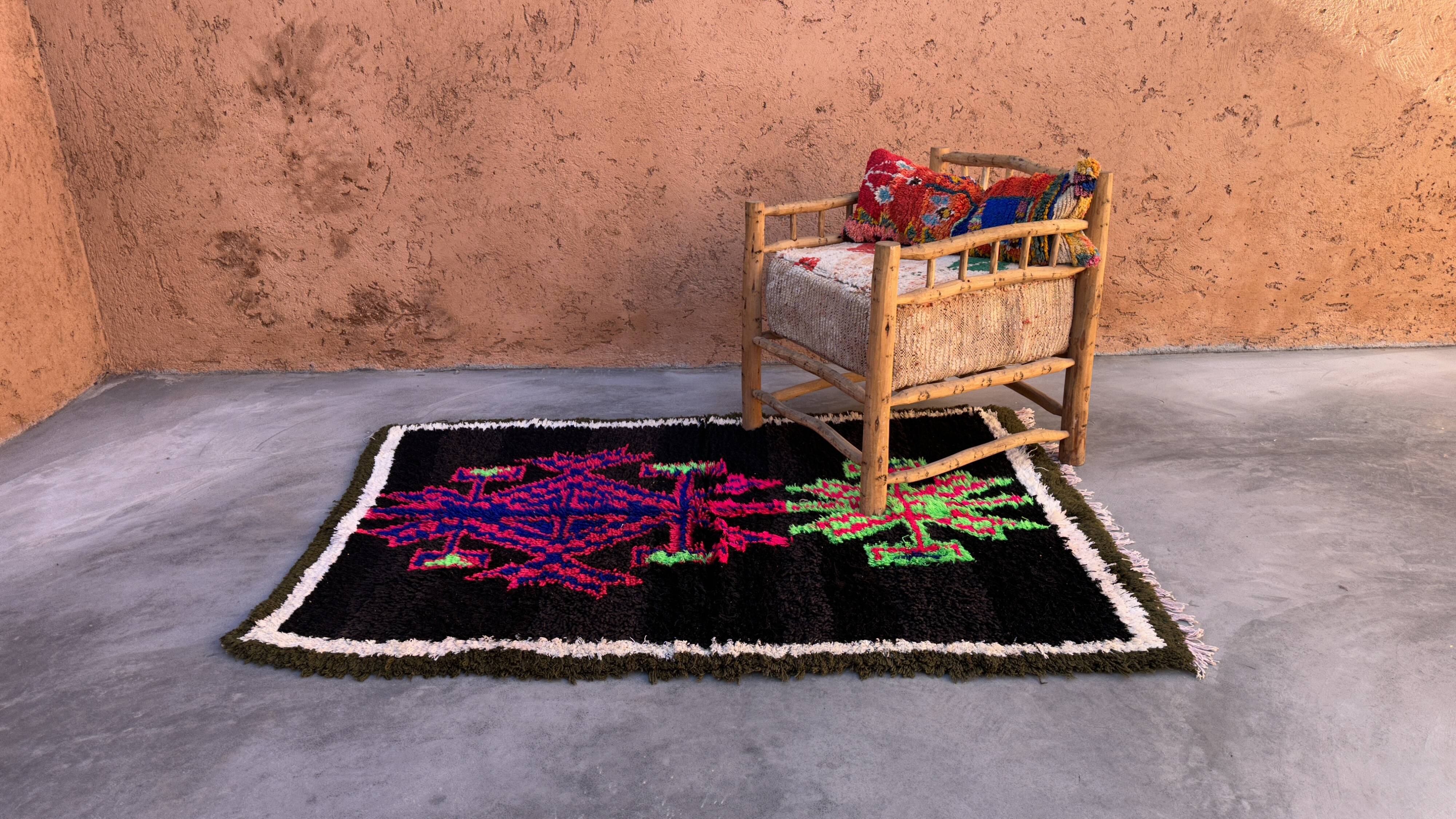 Moroccan Boucherouite rug black - 134 x 195 cm