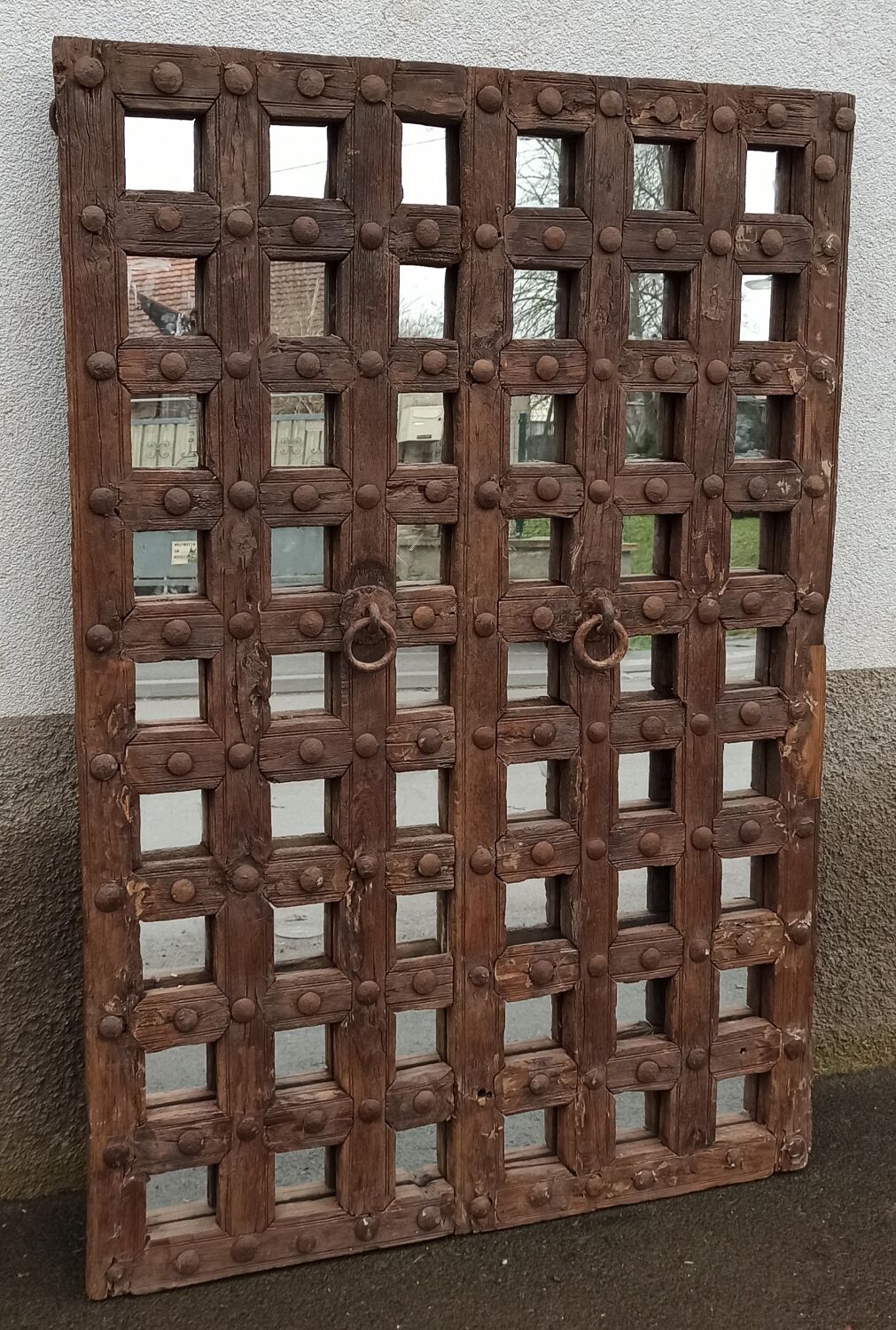 Original wooden mirror with braces
