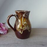 Old brown ceramic water jug pitcher, rustic country house pitcher 1970s