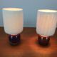 Pair of ceramic sandstone ball lamps and wool lampshades