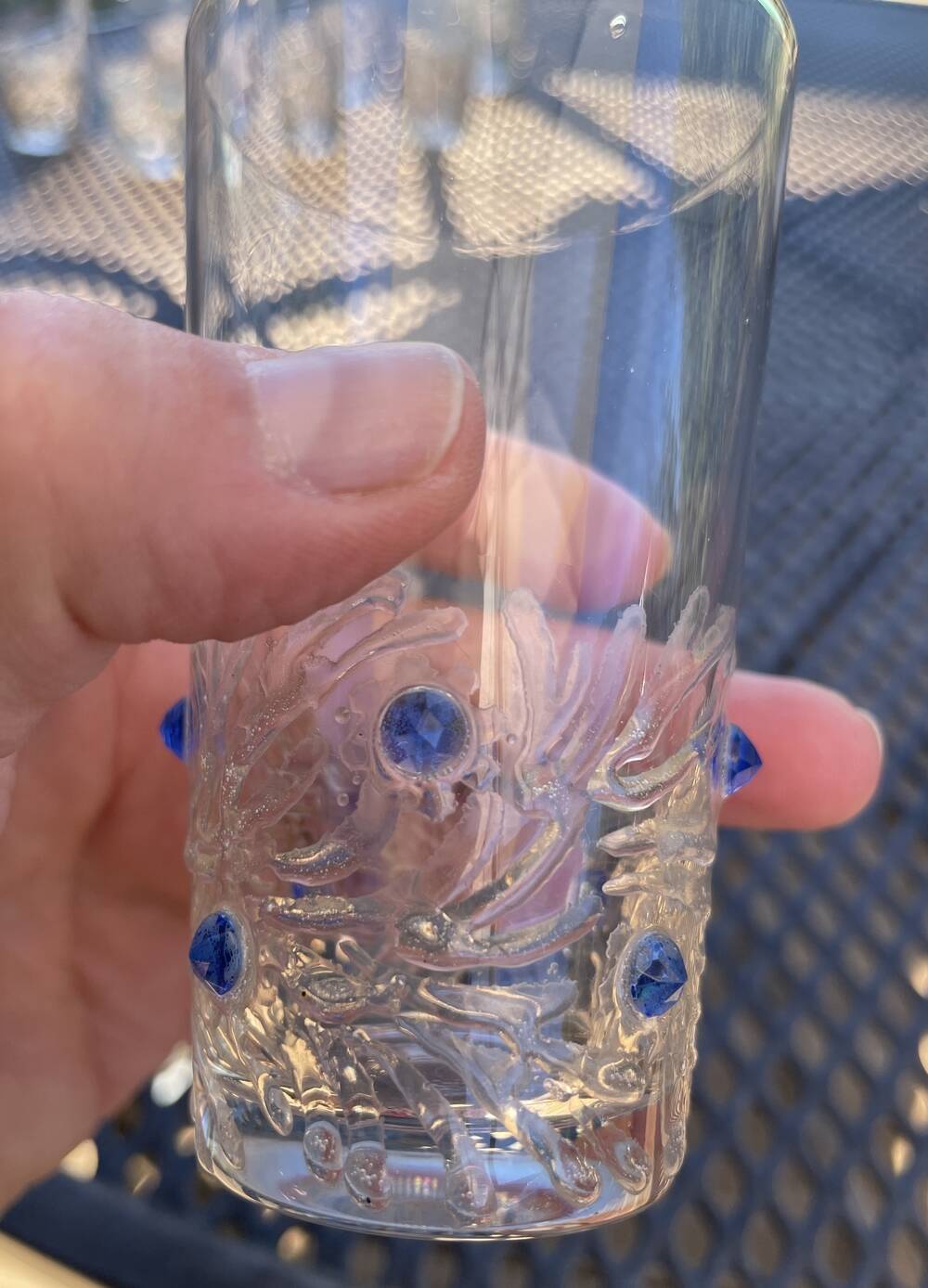 6 gobelets en verre avec des cabochons de couleur porto limoncello