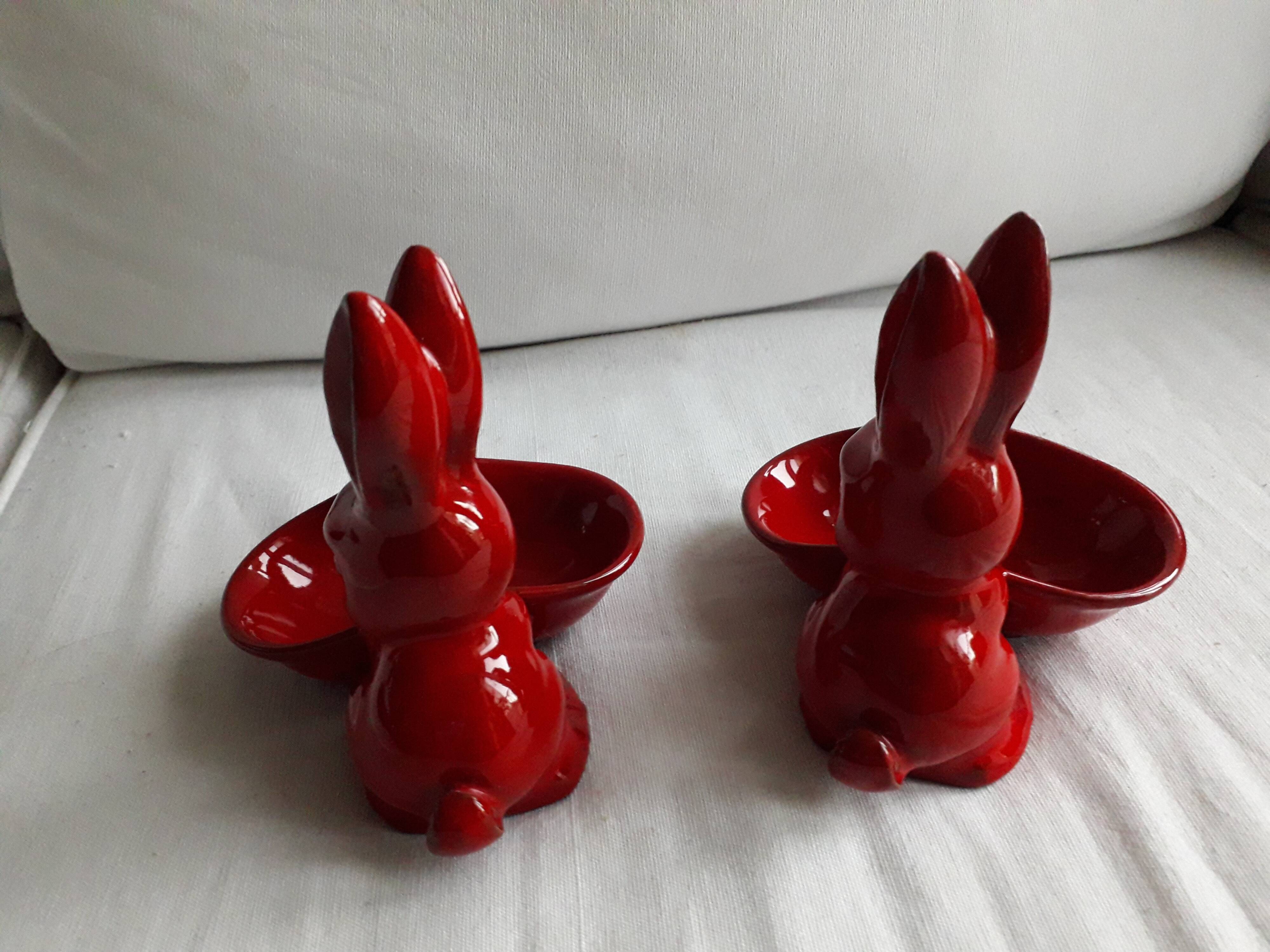 A set of 2 vintage storage compartments in the shape of rabbits