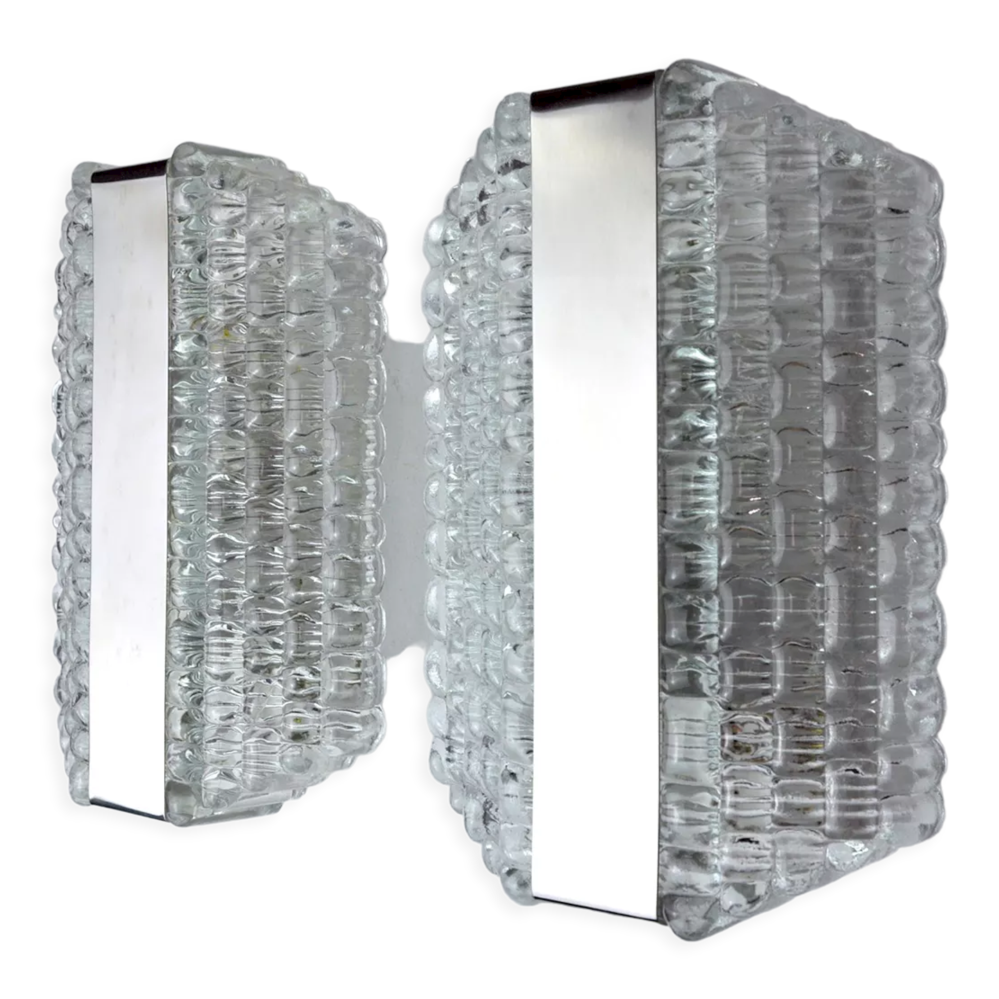 Pair of wall lamps by Kaiser Leuchten, frosted glass, Germany, 1960