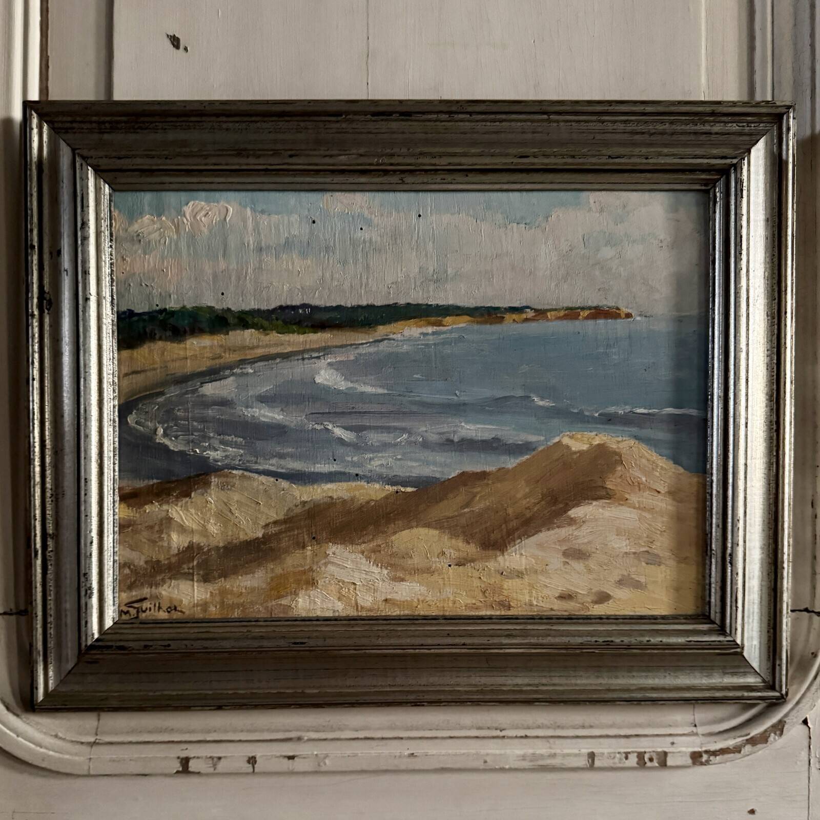 Oil on panel by M. Suilhor, beachfront, 20th century