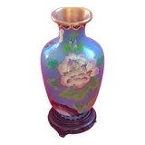 Chinese enamelled vase on copper on a base. Shades of blue.