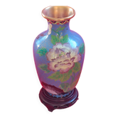 Chinese enamelled vase on copper on a base. Shades of blue.