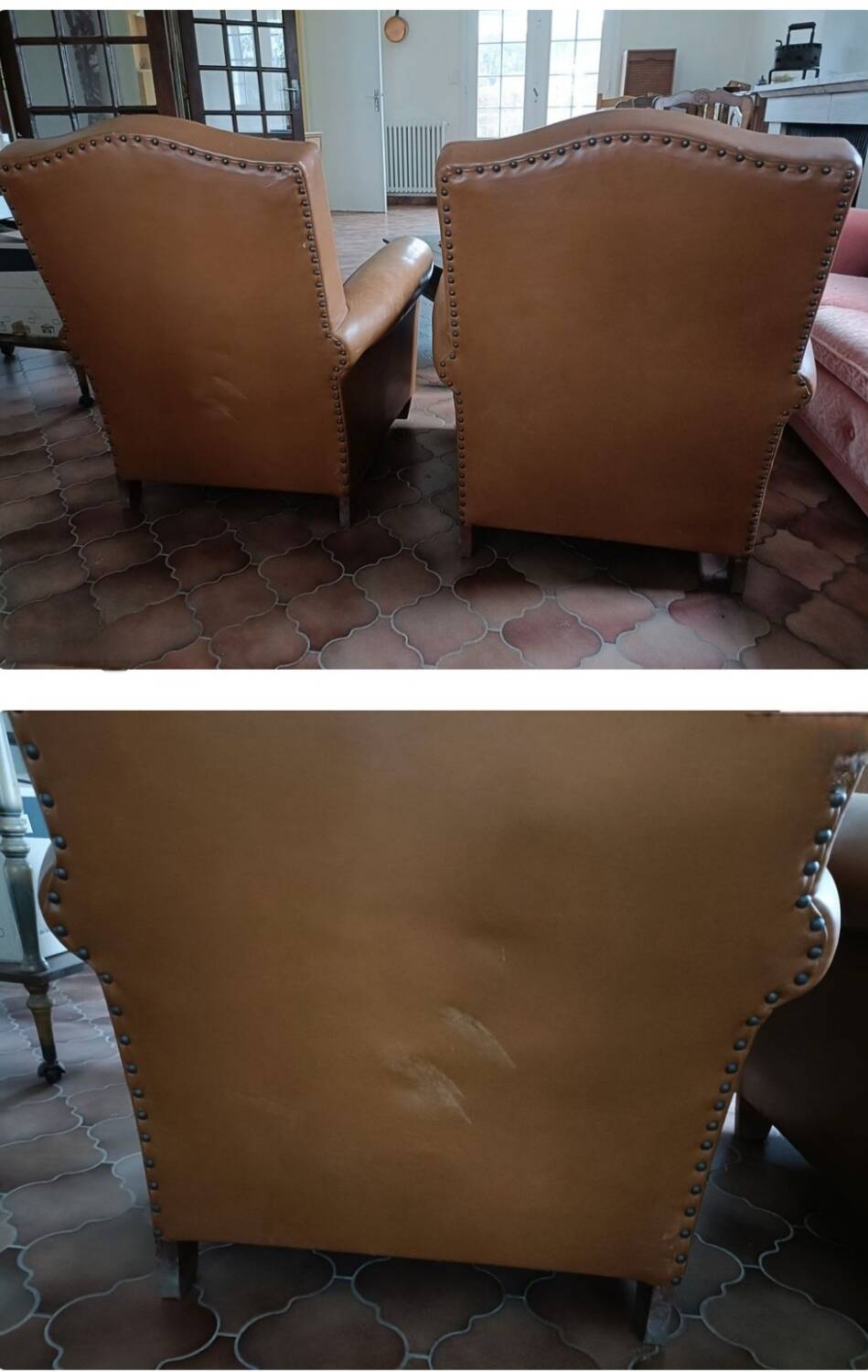 Paire de fauteuils club cuir