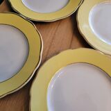 6 assiettes plates Lunéville Jonquille jaune et doré vintage
