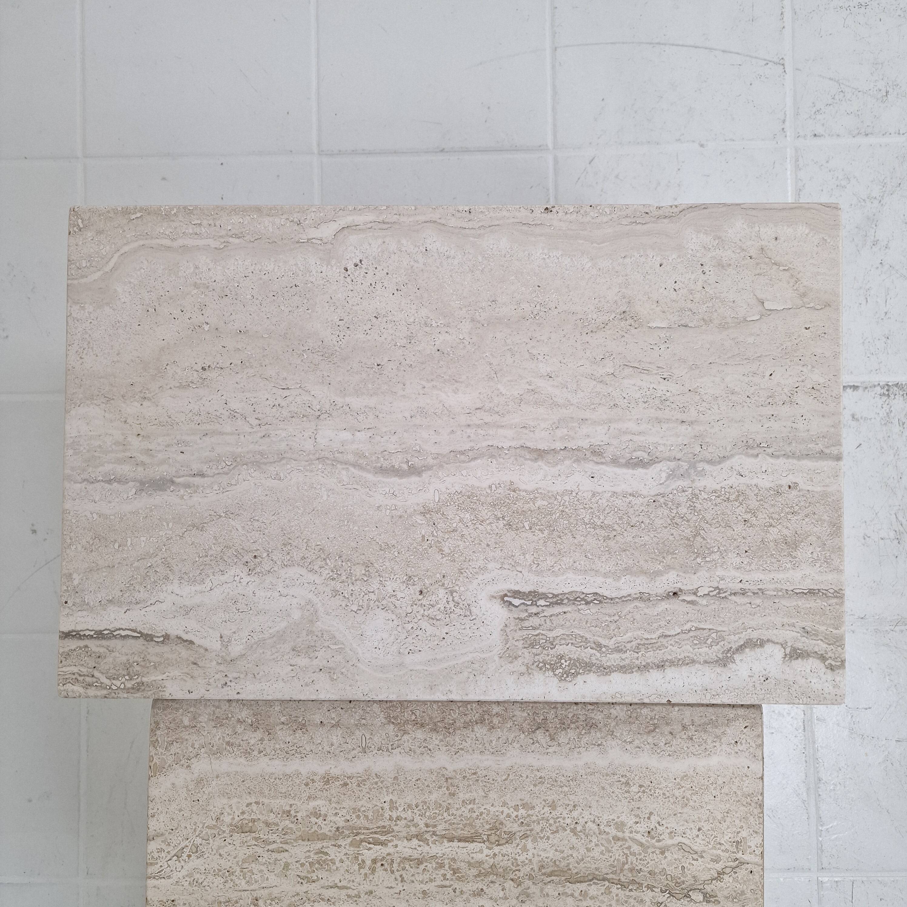 Italian 1980s Grooved Travertine Nesting Tables – Set of 3