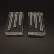 Duo Vase Bloc Résine Lucite Triple Cheminée Plexiglas Design Postmoderne