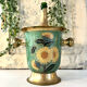 Vintage brass and green enamel cloisonné champagne cooler with sunflow