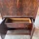 Large secretary with a drop-down front, Restoration style in flamed mahogany and marble.