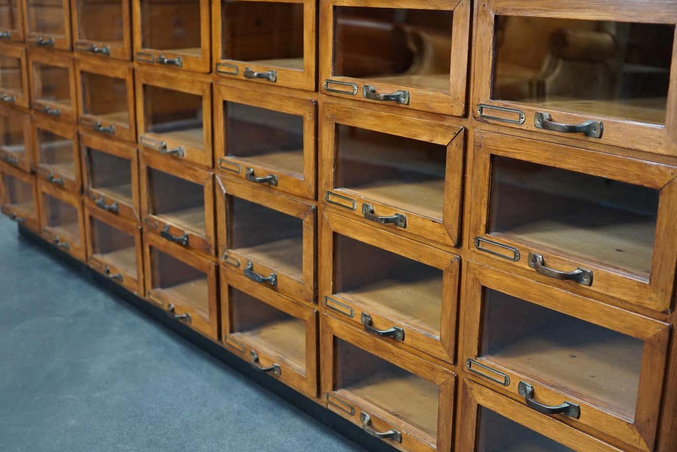 Vintage dutch oak haberdashery cabinet 1930s