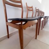 Suite of 6 chairs in beech and black skai