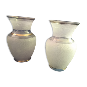 Two vintage white glass vases with granite effect 50s