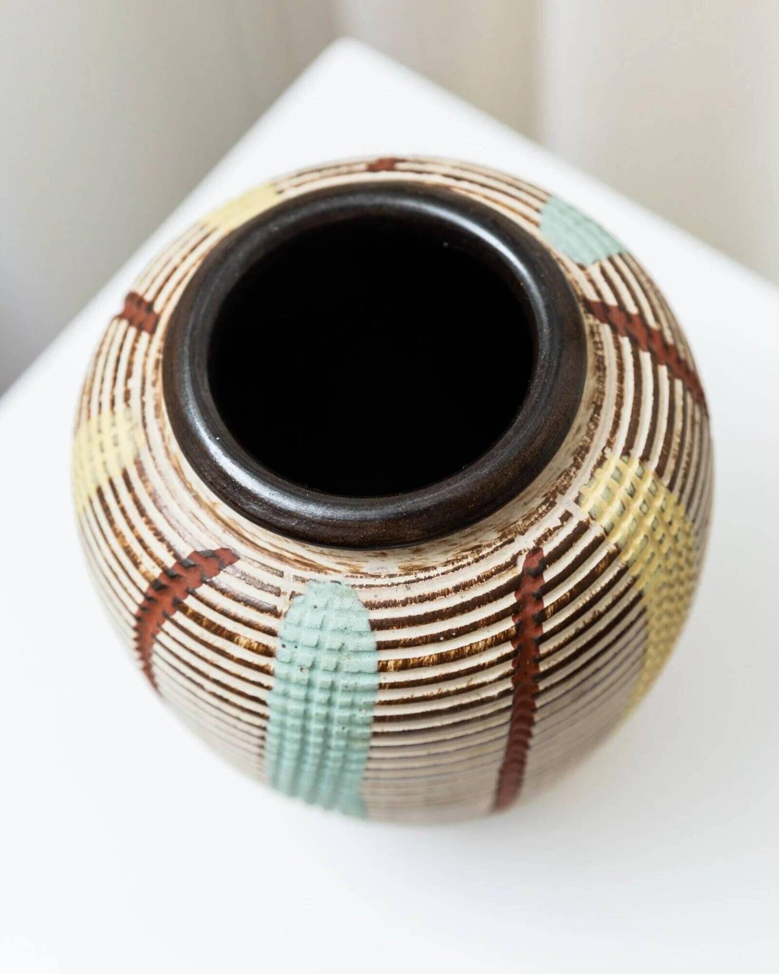 Cream-ivory and multicolor ceramic vase No 27/15 by Dümler & Breiden, German 1960s Mid-Century