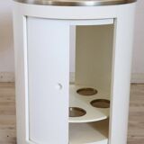 Space Age White Bar Cart On Wheels With Sliding Door, 1960s