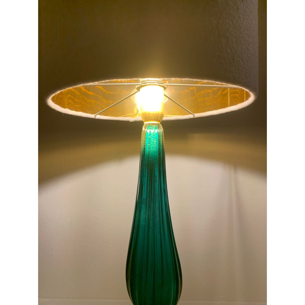 Green-sea brushed gold brass murano glass table lamp