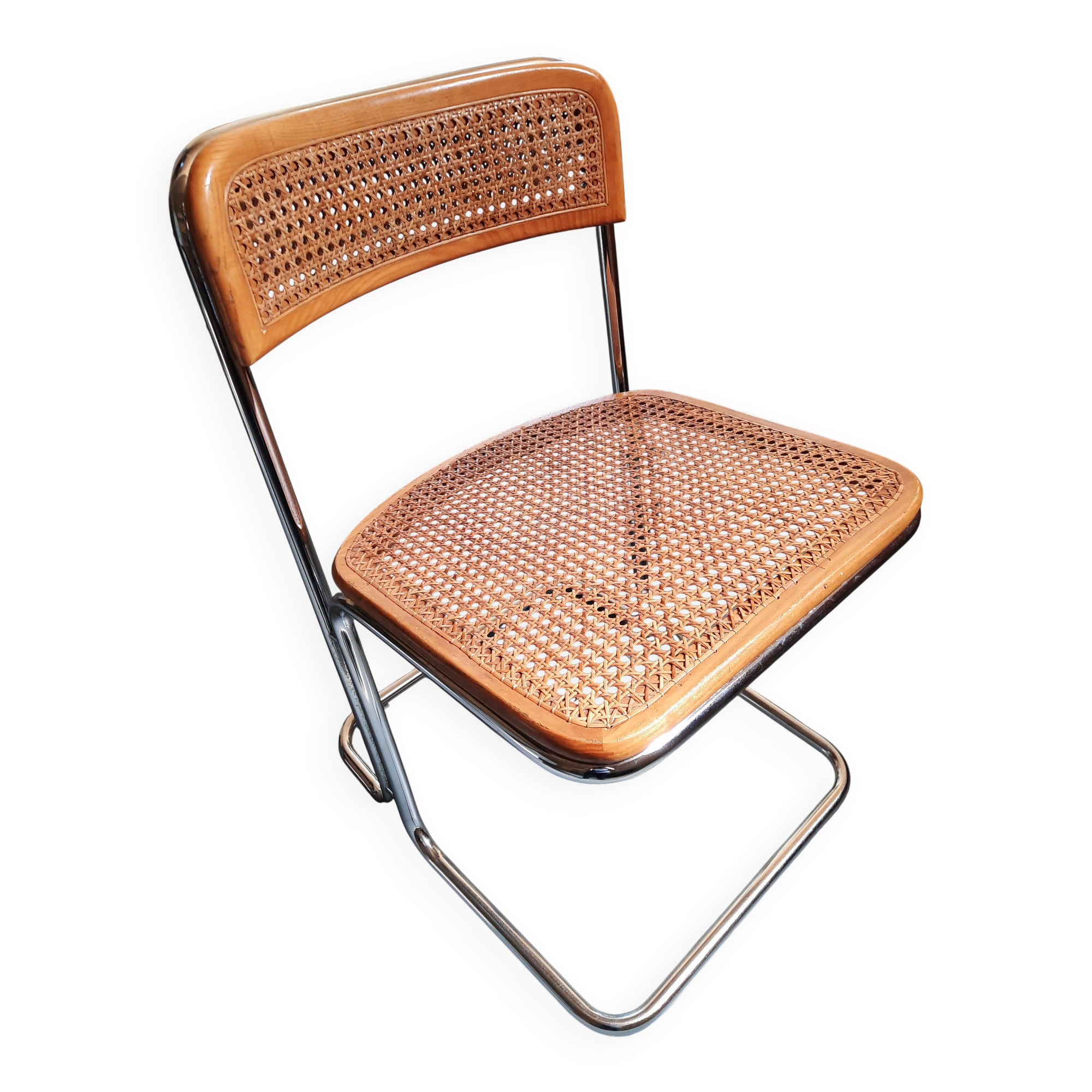 Set of 4 TIVIR chairs in cane and chrome metal.