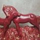Vintage sculpture of mare and foal signed Jean – red ceramic and gilding.