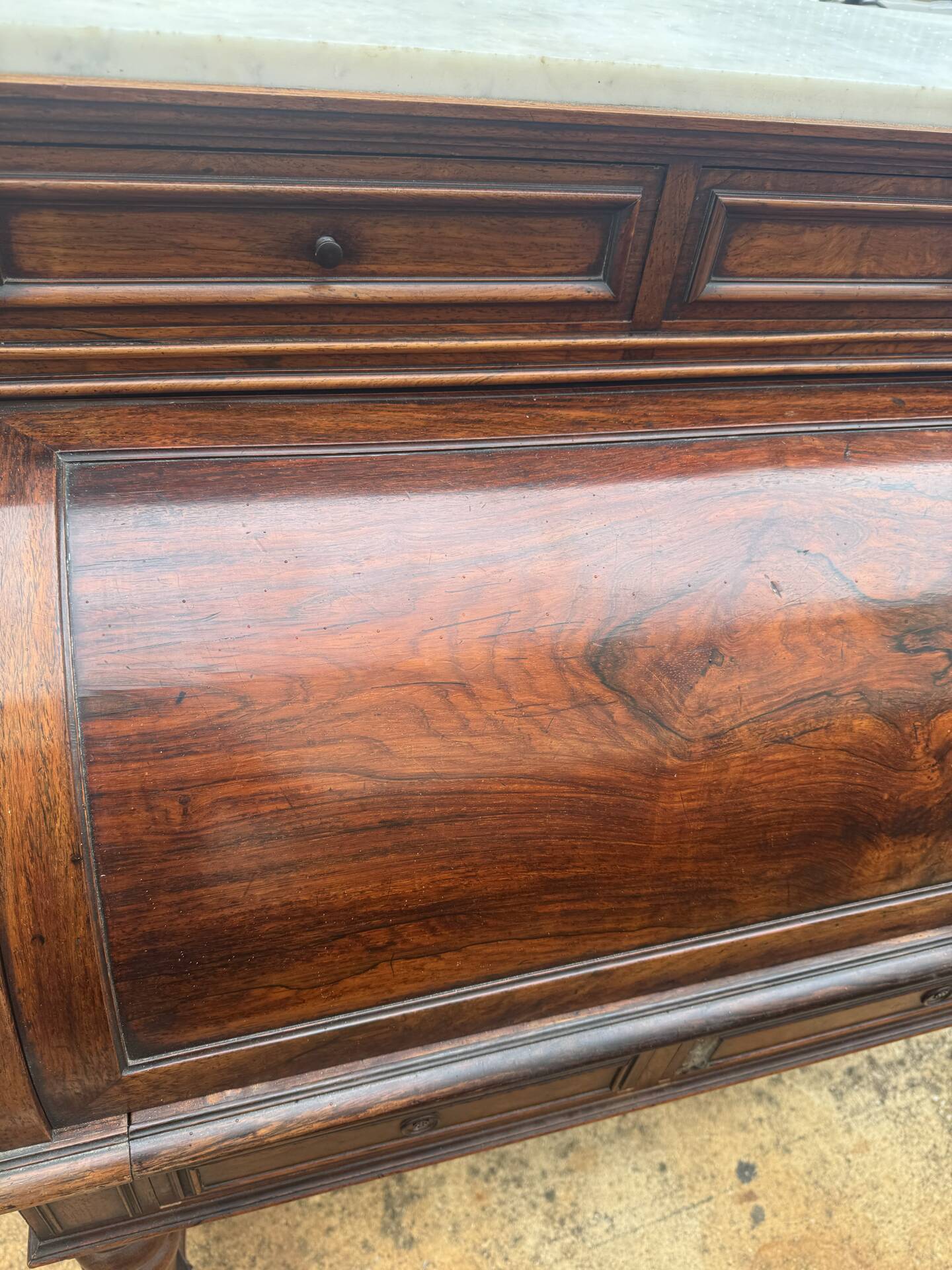 Secretary cylinder Mahogany white marble (Louis XVI style)