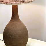 Vintage XL ceramic floor lamp with textured wool shade, 1970s. France