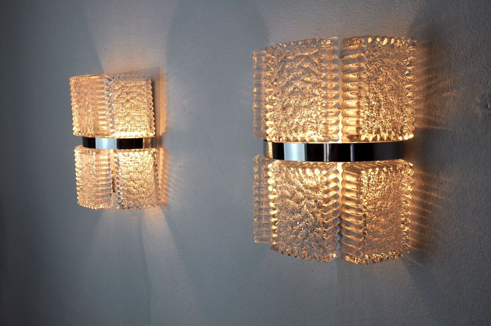 Pair of wall lamps by Kaiser Leuchten, frosted glass, Germany, 1960