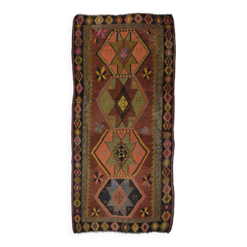 Large vintage Kars kilim in wool, geometric patterns, 286 x 184 cm
