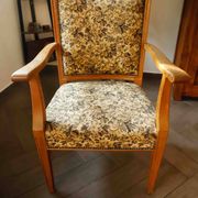 Vintage Salon Armchair with Floral Tapestry Upholstery and Scroll Armrests