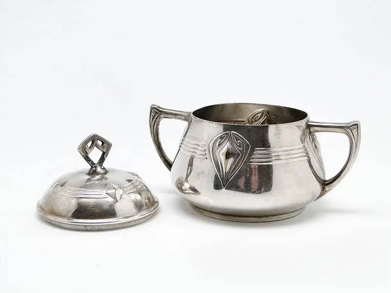Art Nouveau sugar bowl, silver-plated brass, WMF, Germany, early 20th century