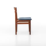 Set of 4 vintage dining chairs in teak and blue fabric