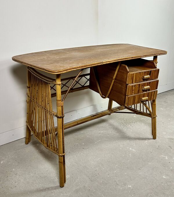 Bureau en rotin vintage 1960