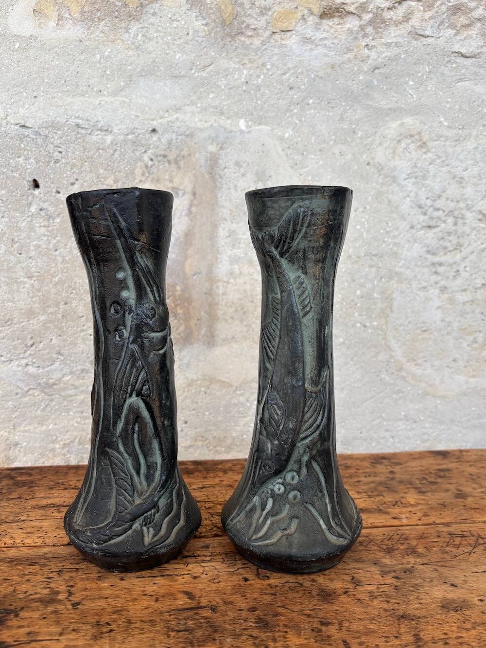 Duo de vases brutalistes dans le style de Ballesti