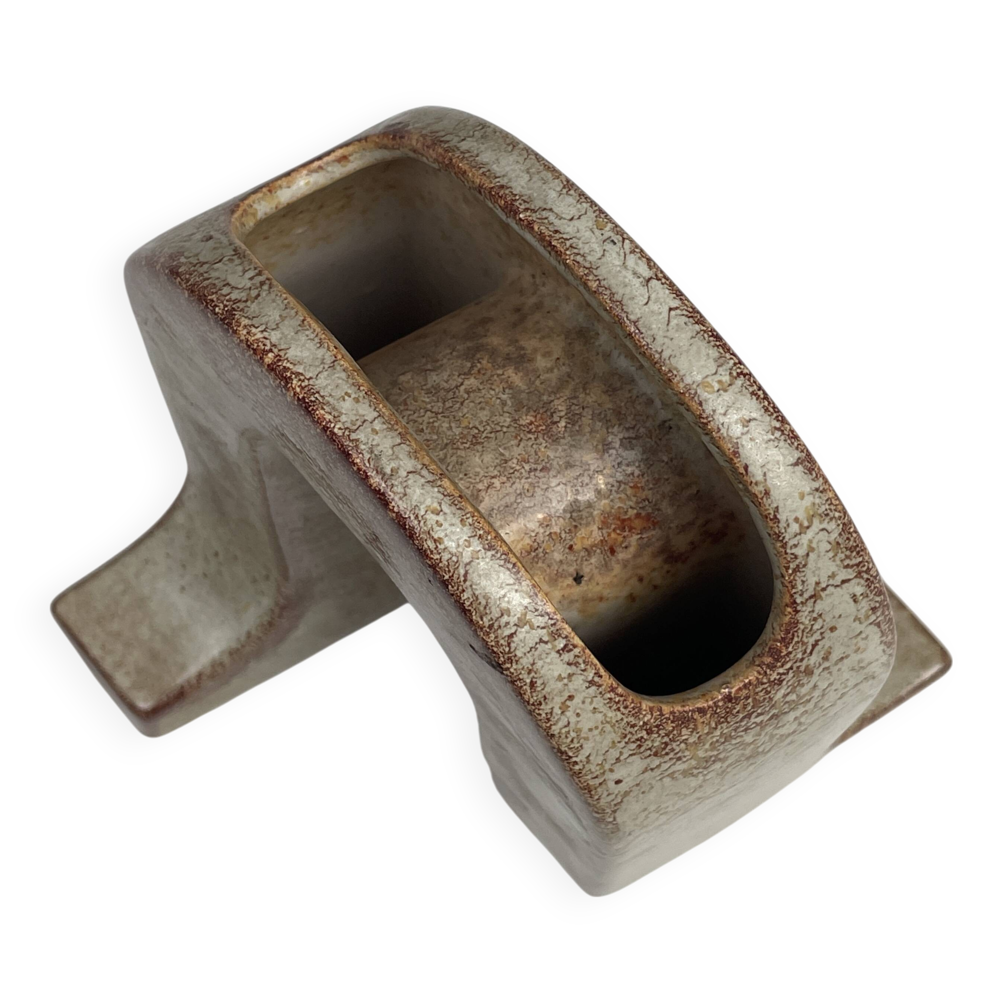 Sculptural double vase in glazed ceramic, design by roberto rigon