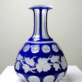 Pair of small crystal vases "overlay" cut with antique blue and white enamel