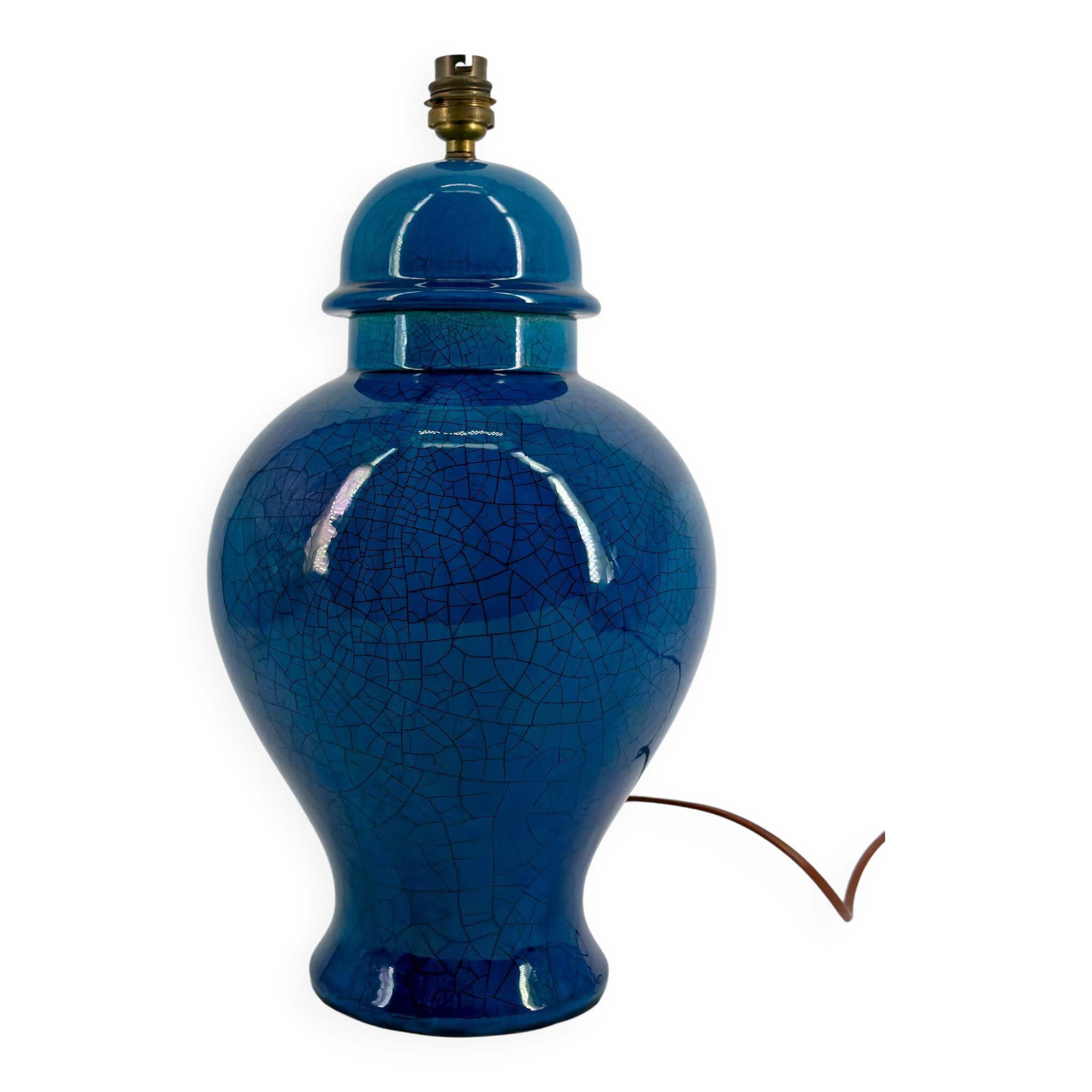 French Blue Crackle Glazed Ceramic Lamp, Circa 1950