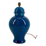 French Blue Crackle Glazed Ceramic Lamp, Circa 1950