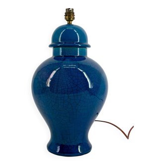 French Blue Crackle Glazed Ceramic Lamp, Circa 1950