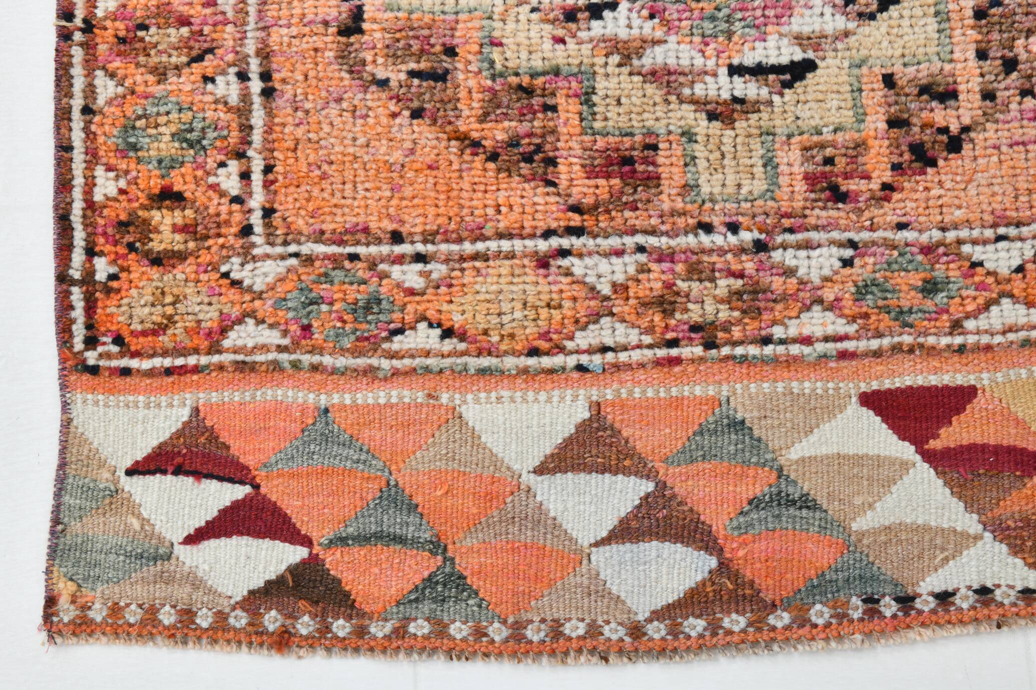 Soft Pink & Orange Rare Style Vintage Runner Rug, 91x359 Cm