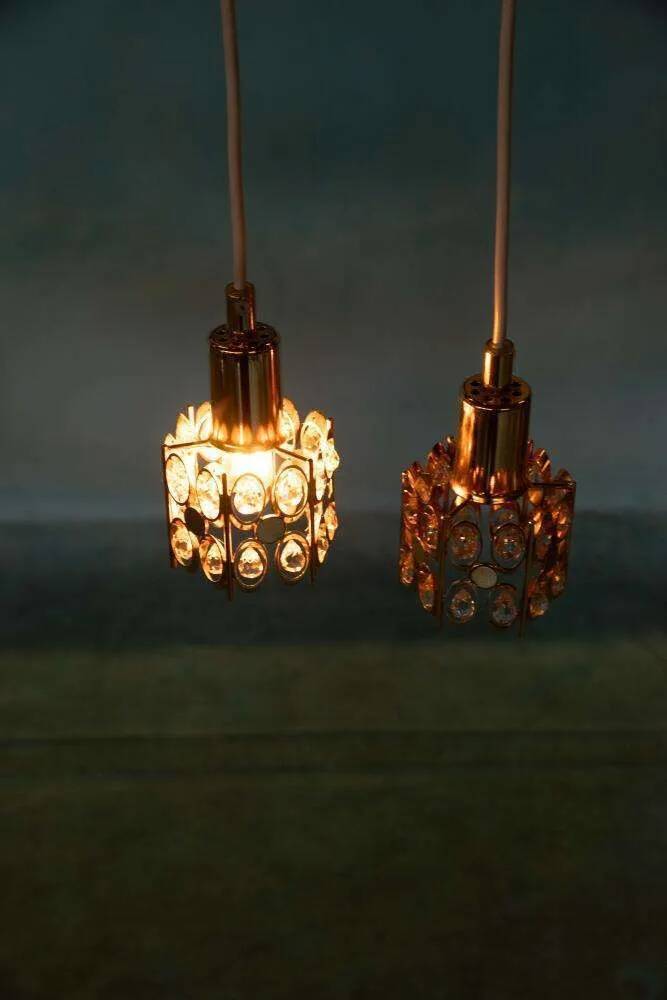 Vintage Palwa suspensions in brass & crystal